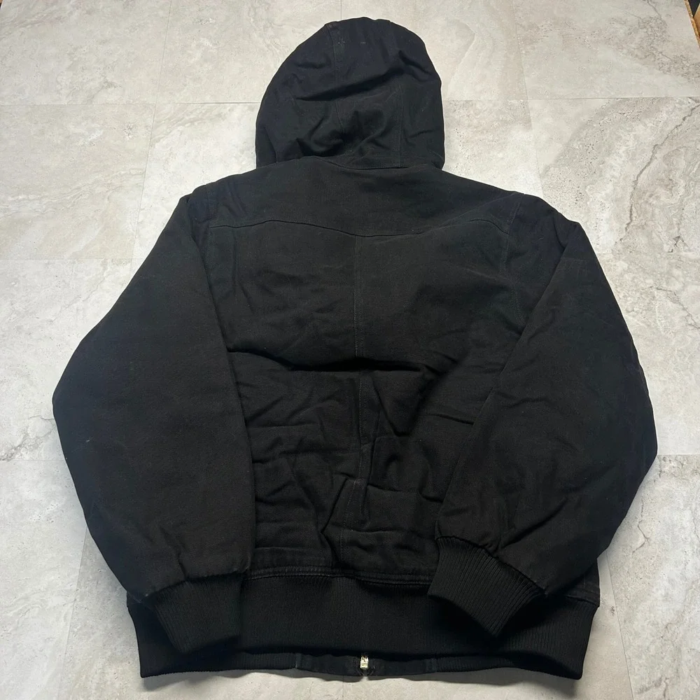 Dickies Hooded Work Jacket Black Mens Size M Canvas Quilted Lined Distressed